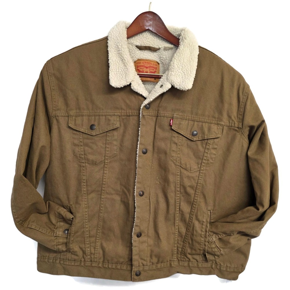 Levis Mens 3XL Brown Canvas Sherpa Lined Trucker Jacket Duck Coat Workwear